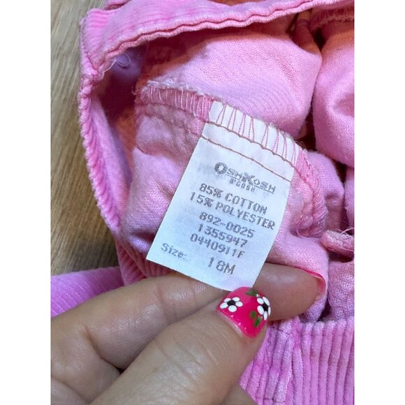 Vintage 90s Osh Kosh B Gosh Pink Corduroy Vestbak Overalls Ruffle Trim Buttons 1 - Picture 8 of 9